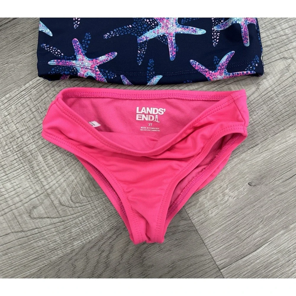 Lands End Girls 3T Starfish Swimsuit W/ Sun Shirt NWOT Pink Blue READ